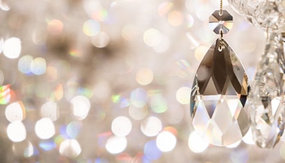 closeup of chandelier crystal